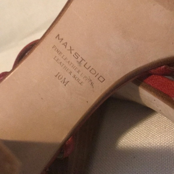 Max Studio Red Leather Strappy Heeled Sandals - Picture 6 of 6